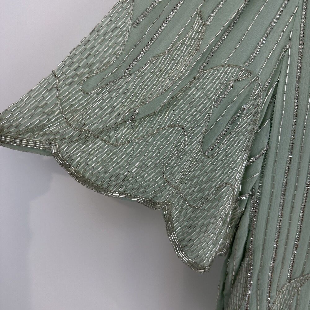 Judith Ann 2X Mint Green Silk Beaded Sequin Top Vintage 80s Glam Art Deco Blouse - Picture 3 of 10